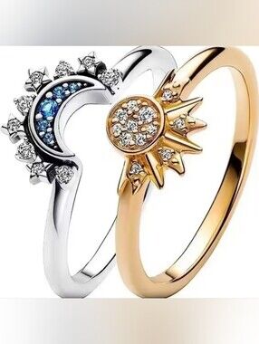 Sun and Moon Stackable Rings - Gold and Silver Pandora Dupe